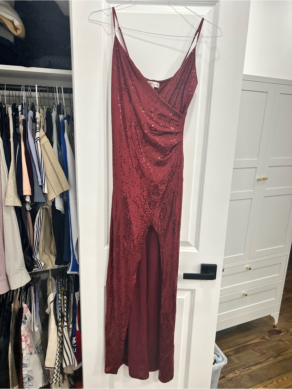Emerald Sundae Burgundy Sequin Maxi Slip Dress